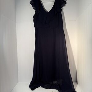 DKNY Women's Navy Blue Long Dress Size 12 Short Sleeve